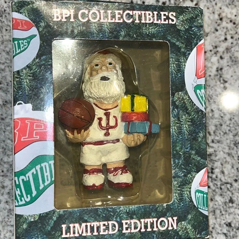 Indiana Hoosiers Hand painted Santa Claus Ornament Christmas Decorations 3 1/2”